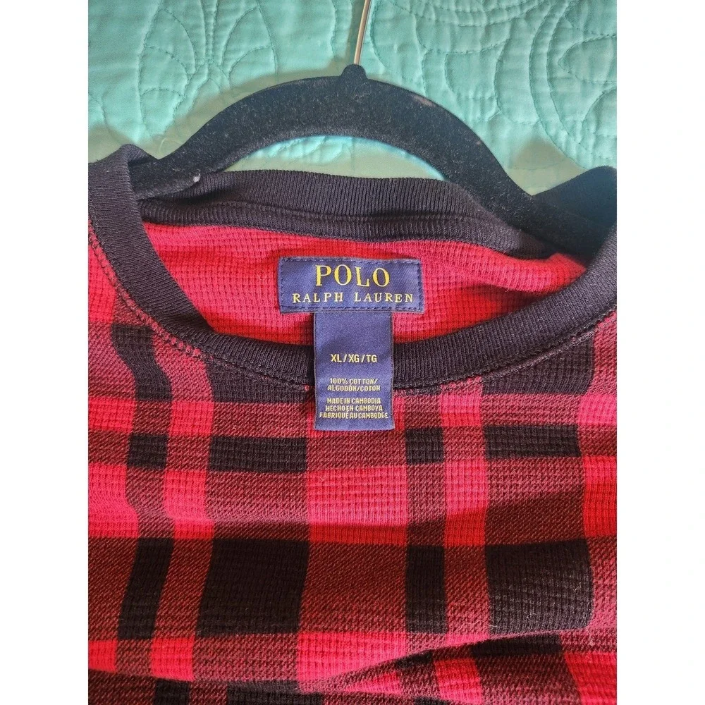Polo Ralph Lauren Mens XL Red Black Buffalo Plaid Waffle‎ Knit Thermal Shirt